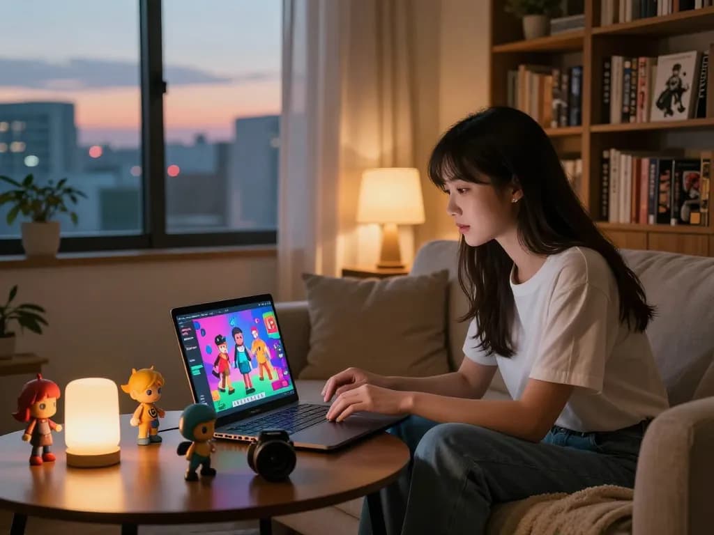 Engaging NSFW chat scene with AI characters in a cozy setting