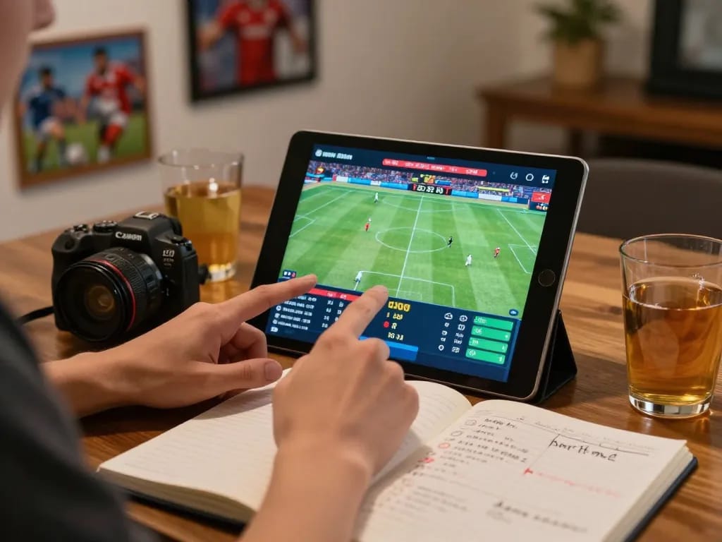 Experience live betting on sports with RR 88 in a vibrant home setup featuring engaging tablet interface.