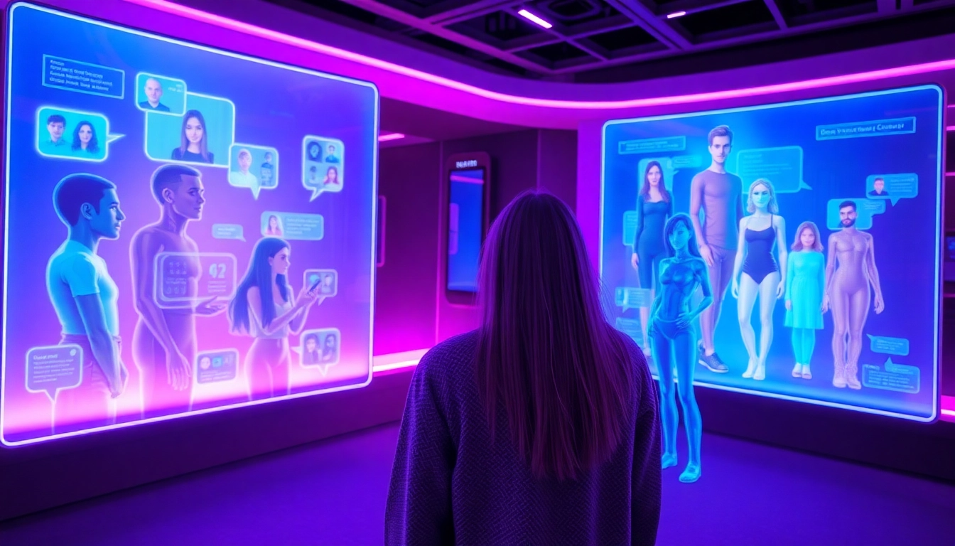 Experience immersive ai porn chat with holographic AI avatars and a digital chat interface.