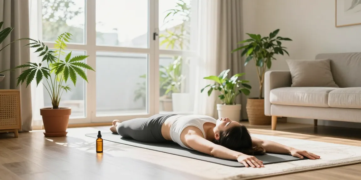 Ministry of Cannabis CBD oil promoting natural wellness in a serene yoga setting.