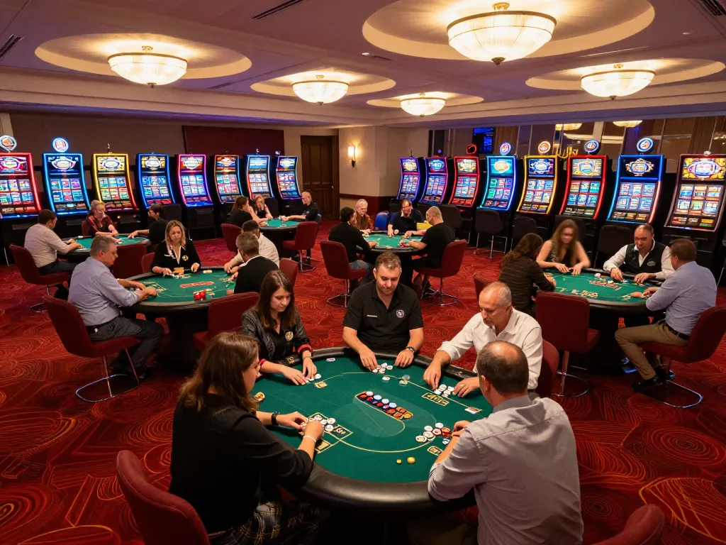 Players enjoy exhilarating games at RR88 com's vibrant casino floor, showcasing immersive gambling experiences