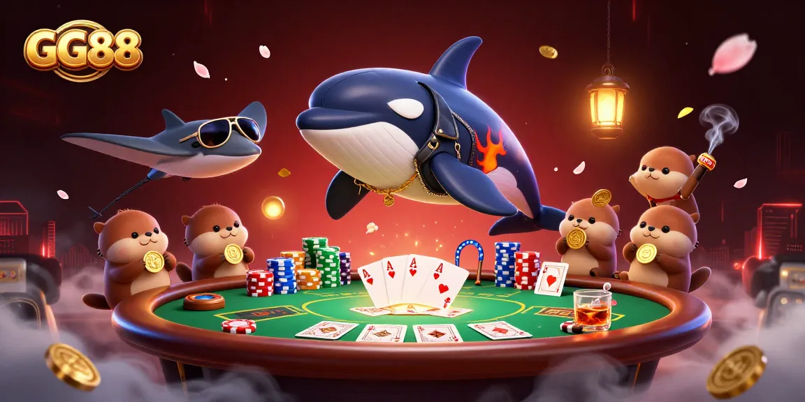 GG88 players enjoy a thrilling poker scene featuring dynamic characters amidst rich casino elements.
