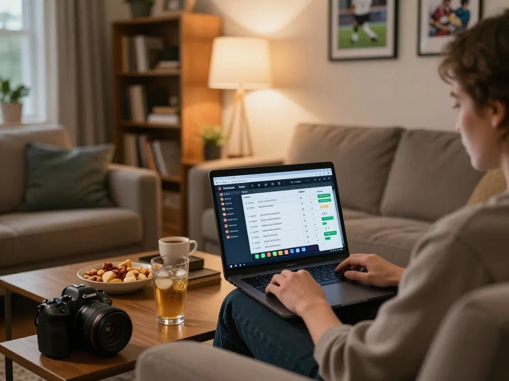 Betting on hidden wiki website through laptop in a cozy setting, promoting responsible gambling