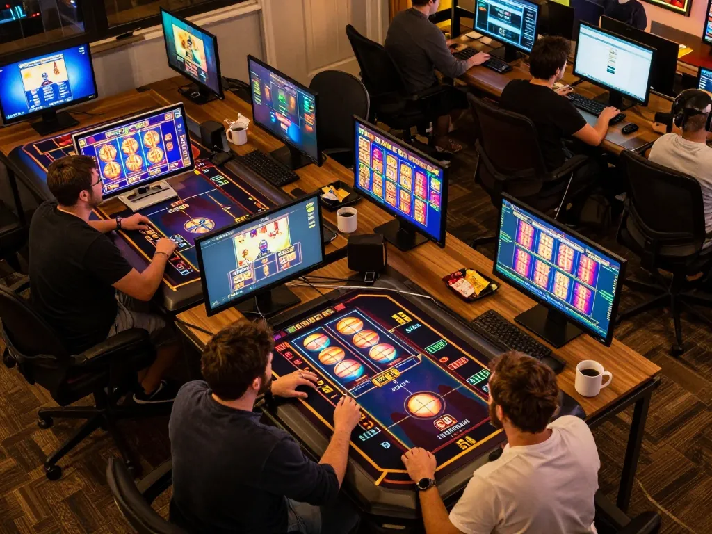 Engaged players experiencing thrilling situs slot action during a live online casino tournament.