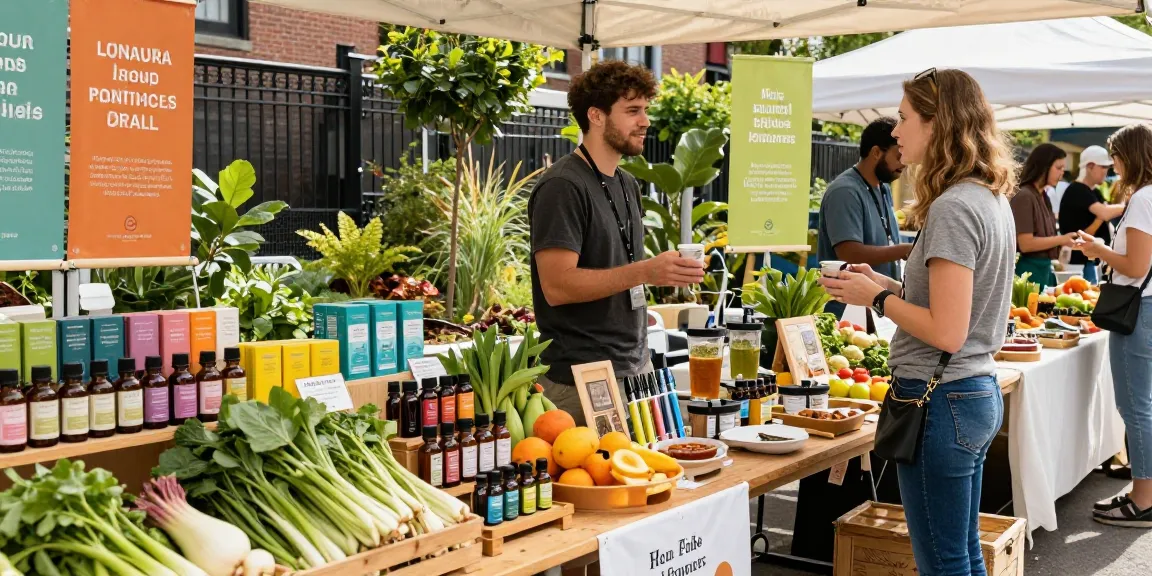 Muha Meds CBD products at a vibrant outdoor market promoting natural wellness.