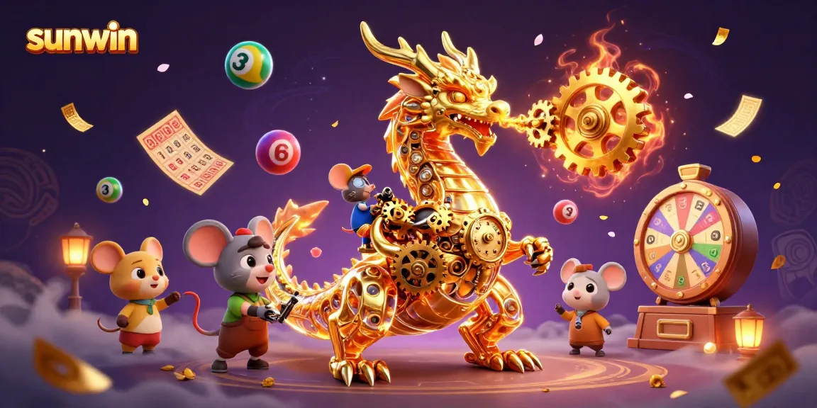 Engage with sunwin's immersive gaming universe featuring a dragon and vibrant lottery elements.