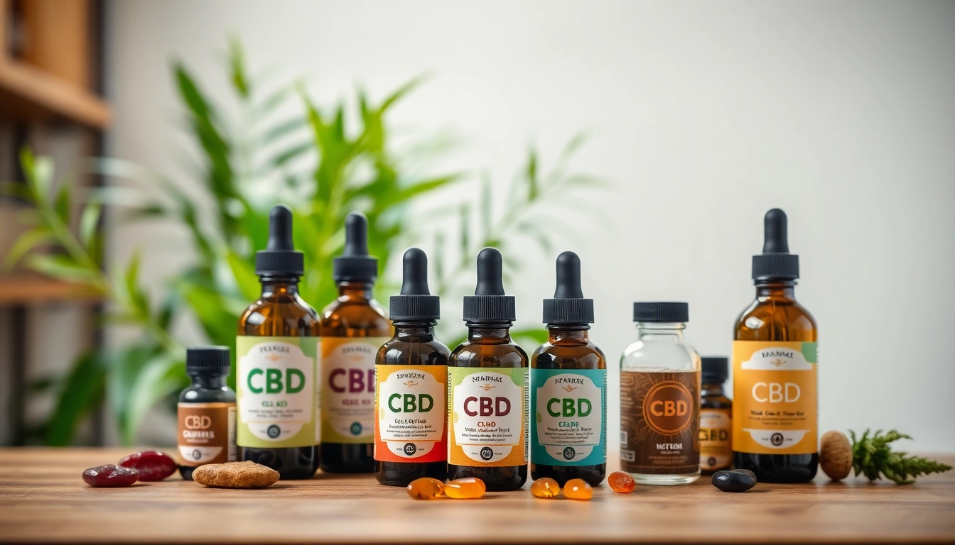 Showcase CBD products like oils and gummies in a modern studio, enhancing their appeal.