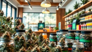 Browse the diverse cannabis selection at the Weed Store with inviting lighting and modern decor.