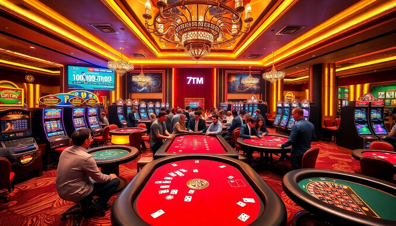 Players enjoying the thrilling atmosphere of a casino while referencing 7m cn for betting insights.