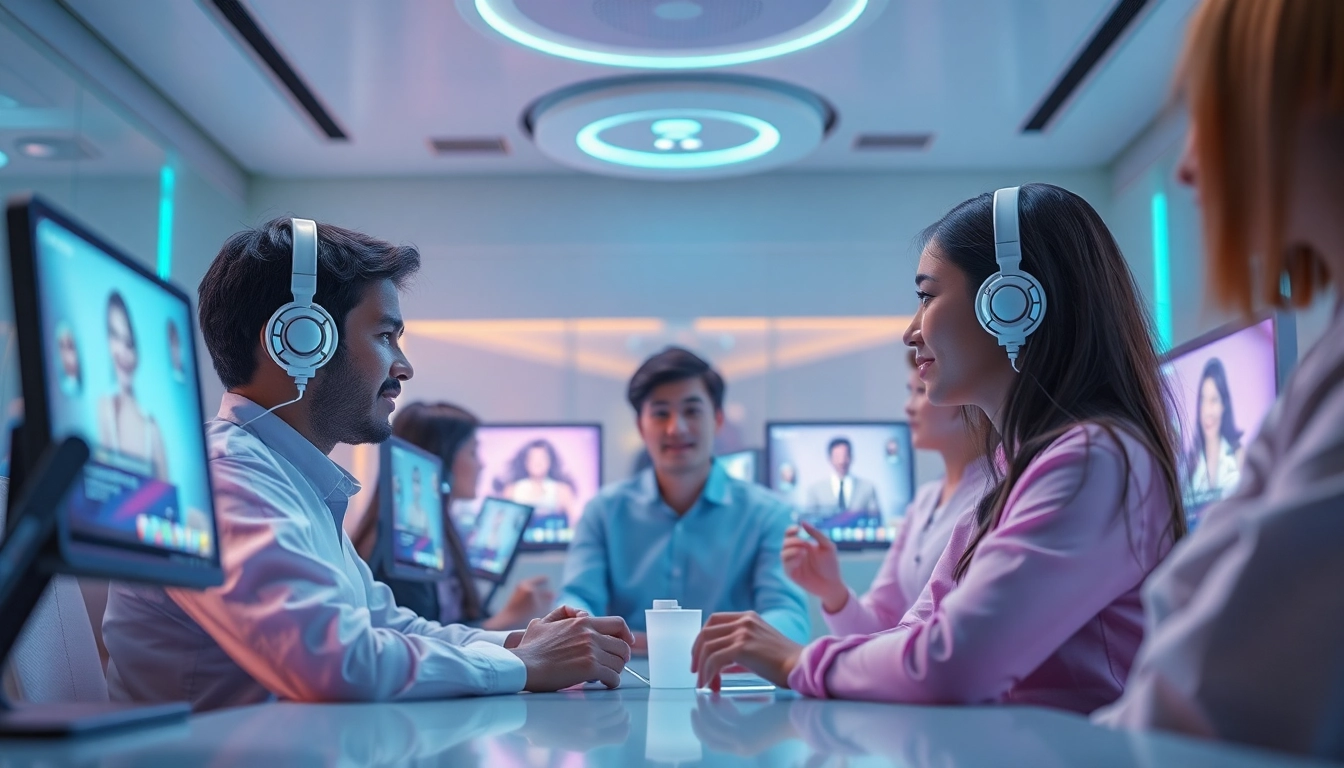 Intimate engagement in an AI porn chat room with diverse virtual characters.