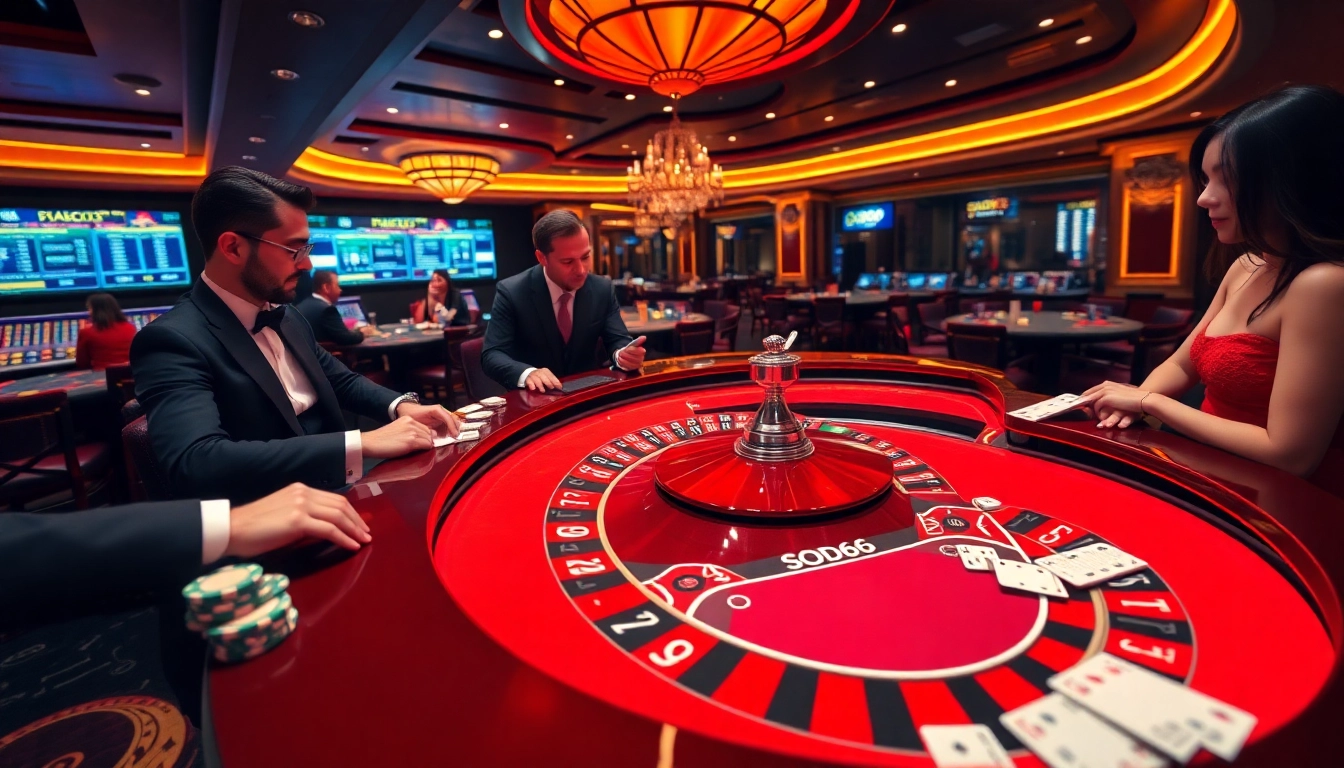 SODO66 players engaging in a thrilling roulette game in a luxurious casino setting.