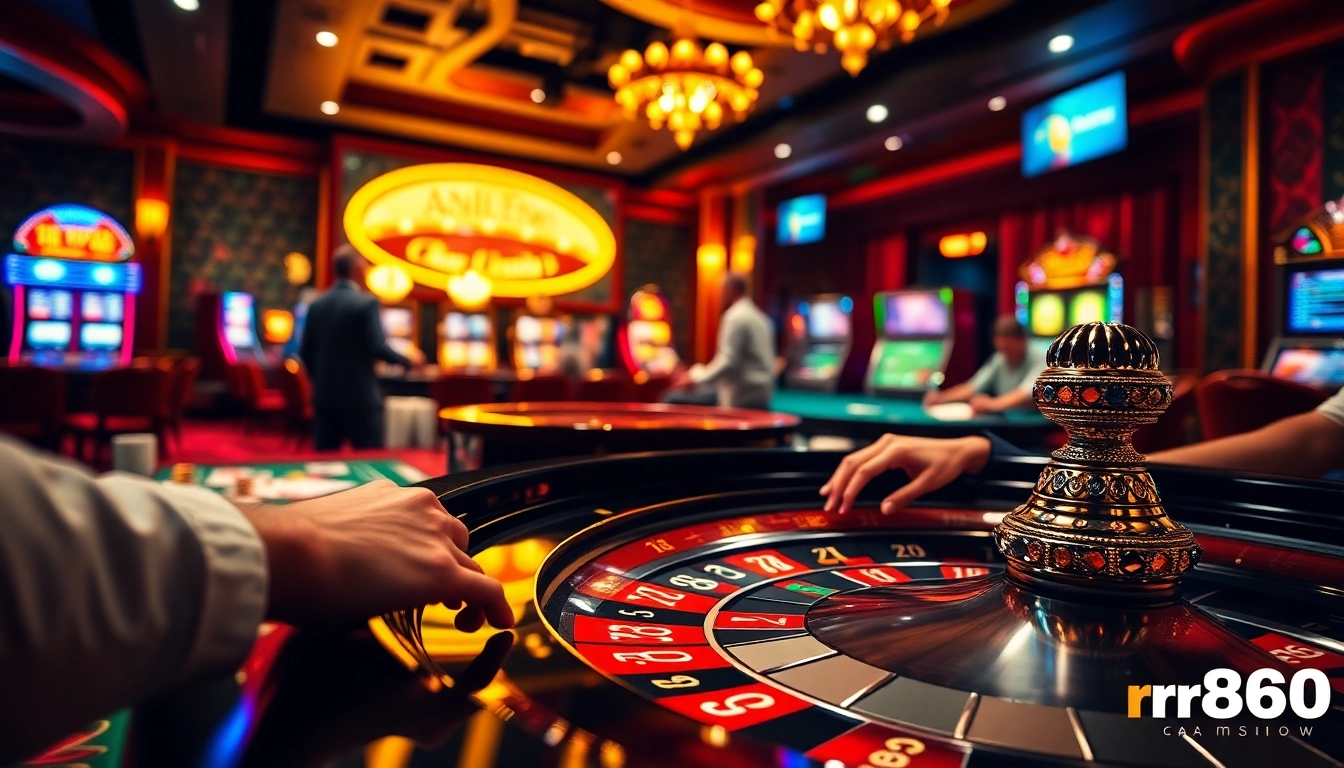 An engaging casino scene showing a player interacting with a roulette table, representing excitement and strategy of rr888 gaming.