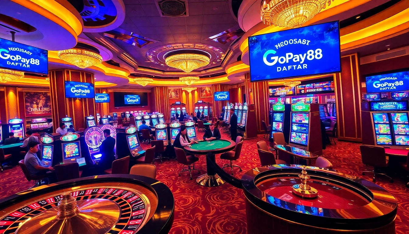 Experience the excitement of Gopay88 Daftar at a luxurious casino filled with vibrant games and players.