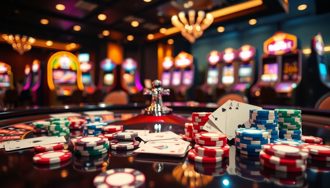 Engage in thrilling games with link alternatif sbobet at a luxurious casino setting featuring poker chips and roulette tables.