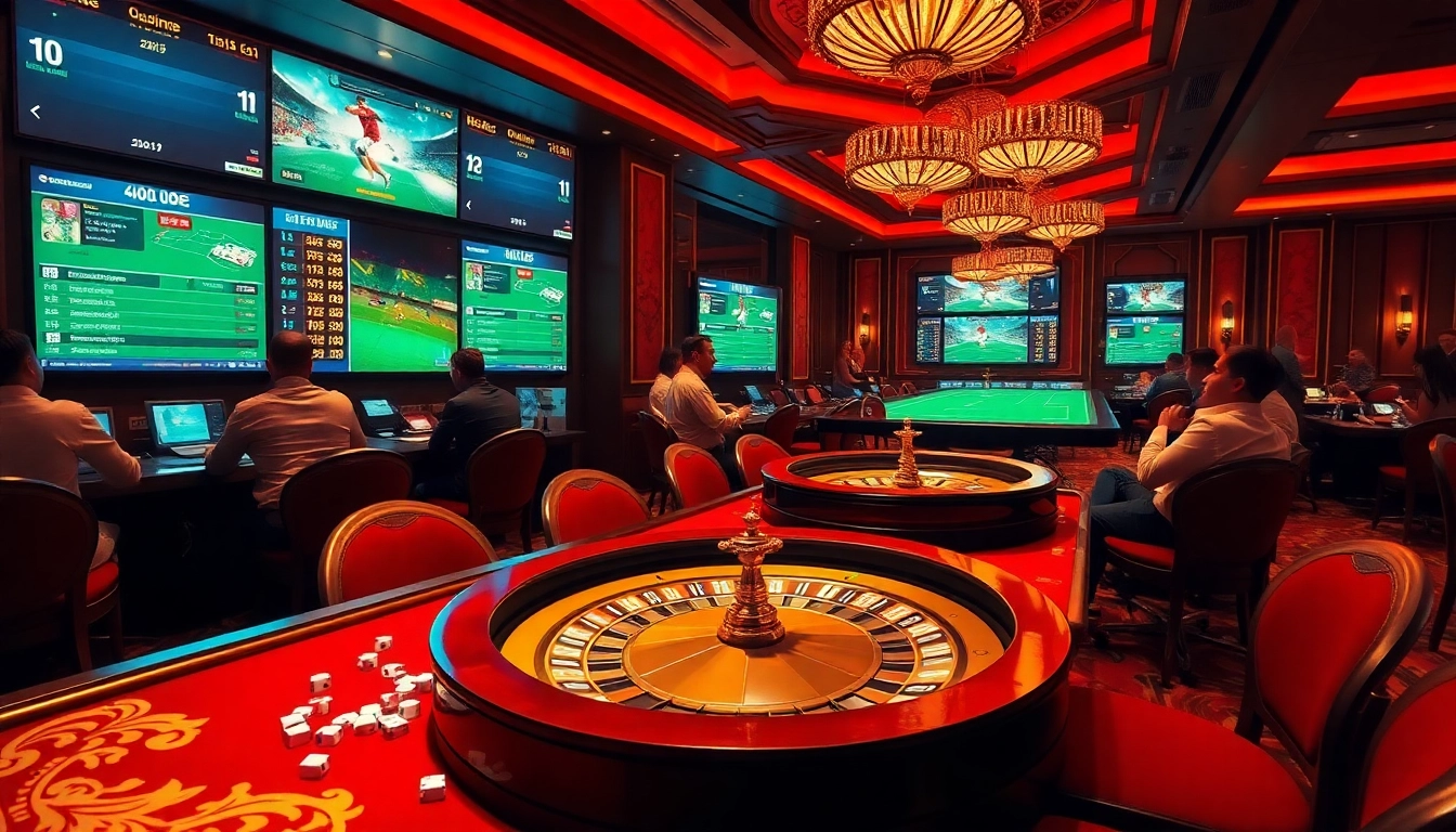 Engaging gamblers at a bustling sports betting area focused on llink alternatif sbobet odds.