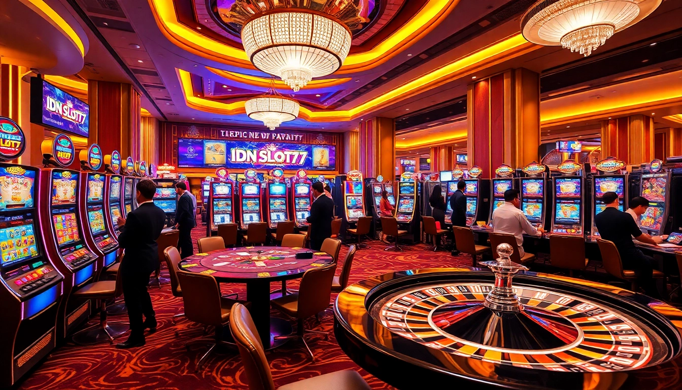 Experience thrilling gameplay at idnslot with vibrant slot machines and a luxurious casino atmosphere.